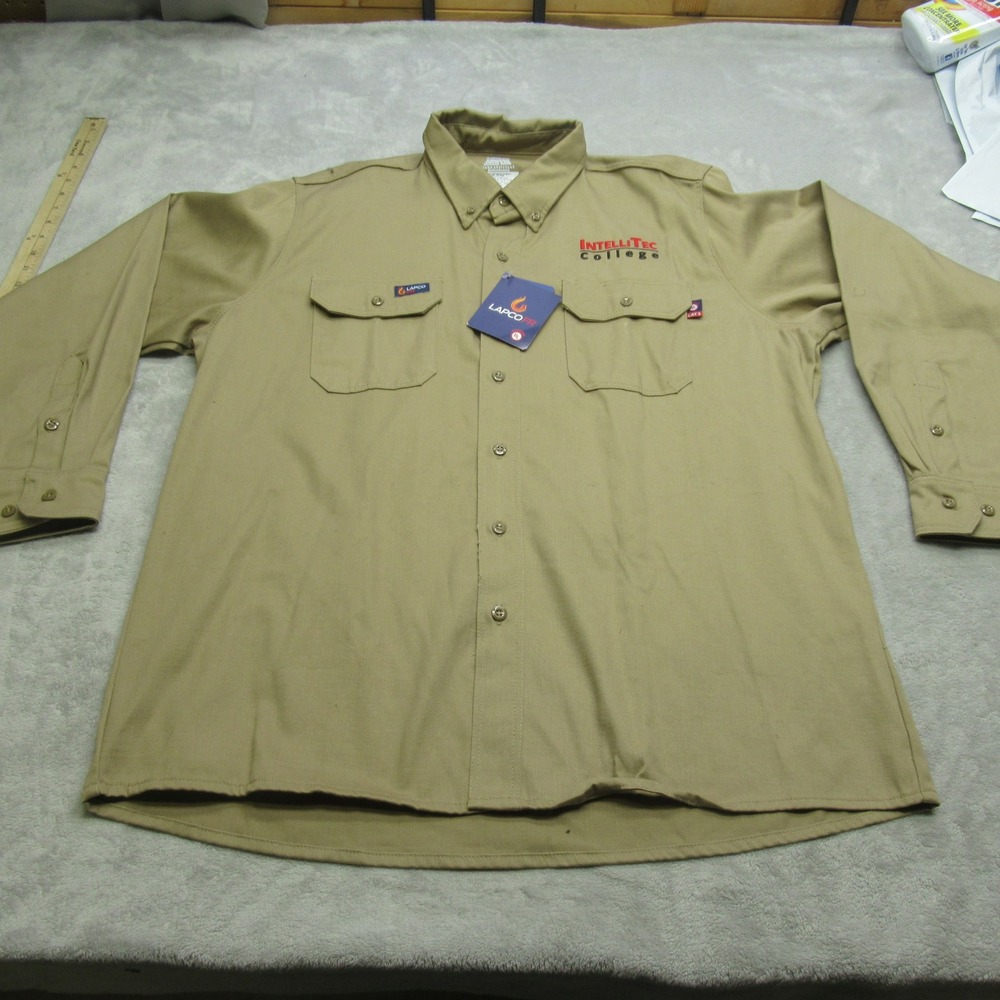 Lapco FR Work Shirt Mens XL Beige‎ Flame Resistant Long Sleeve Button Down